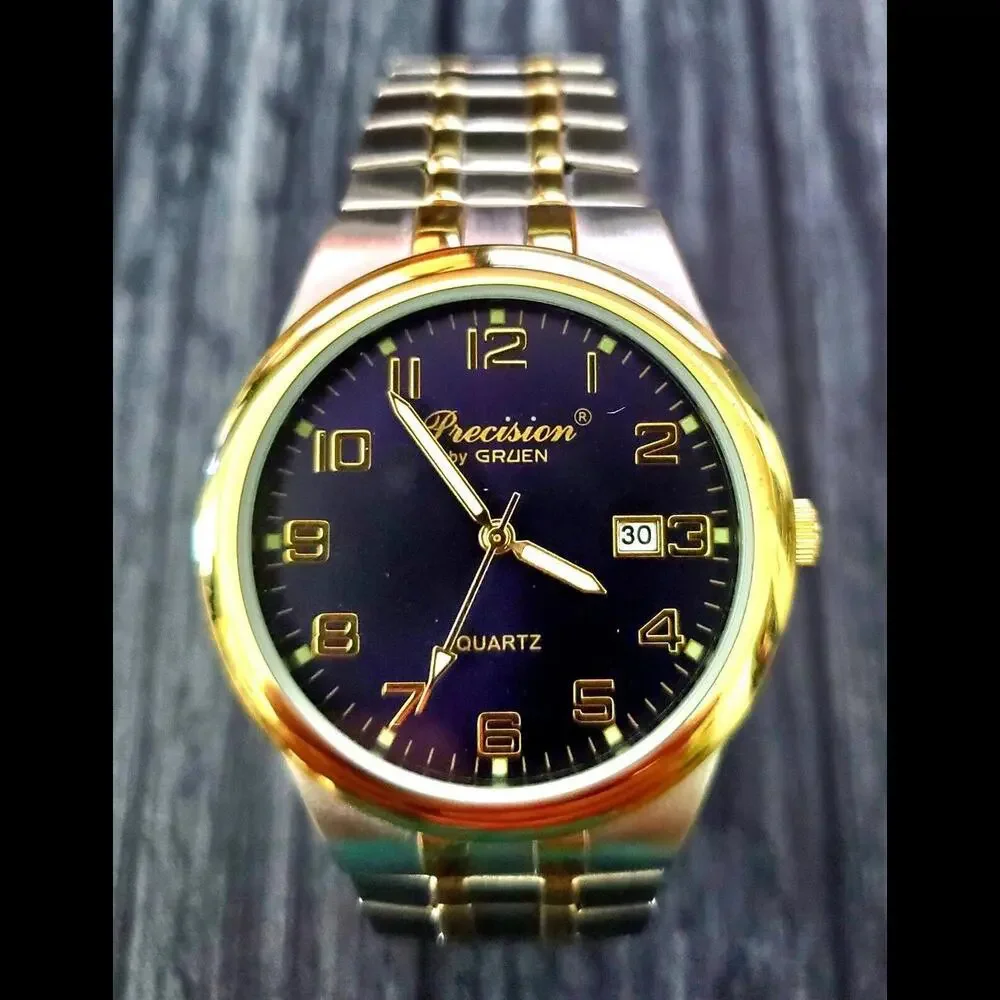 Rare GRUEN‎ Precision 2Tone Gold Mens Dress Watch New Battery